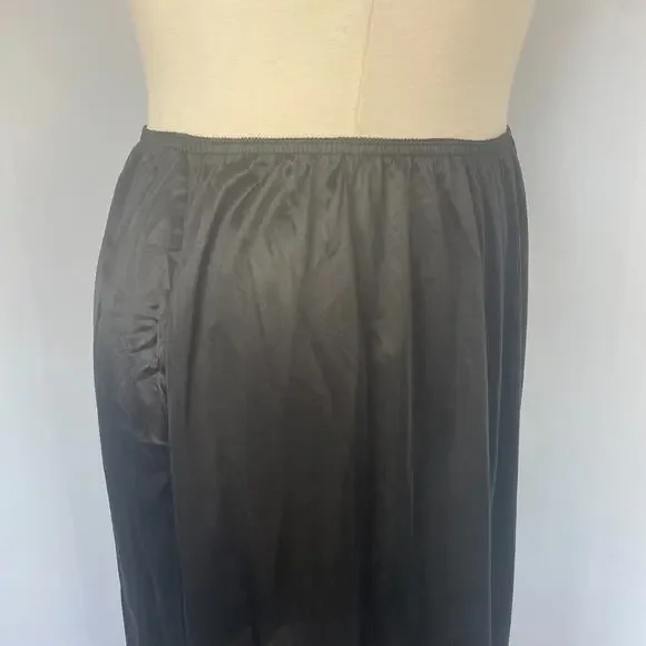 Half Slip Skirt Plus Size 26W 28W Black Satin Nylon Lace Trim Lingerie Layering - Picture 5 of 12